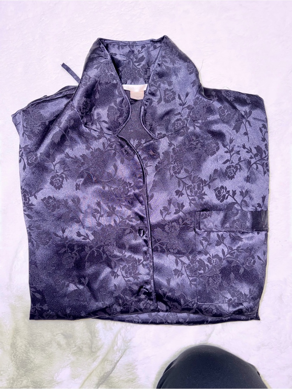 Vintage Victoria’s Secret Navy Satin Floral Damask Pajama Set